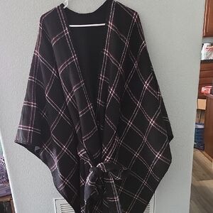Black and Red Plaid Belted Ruana